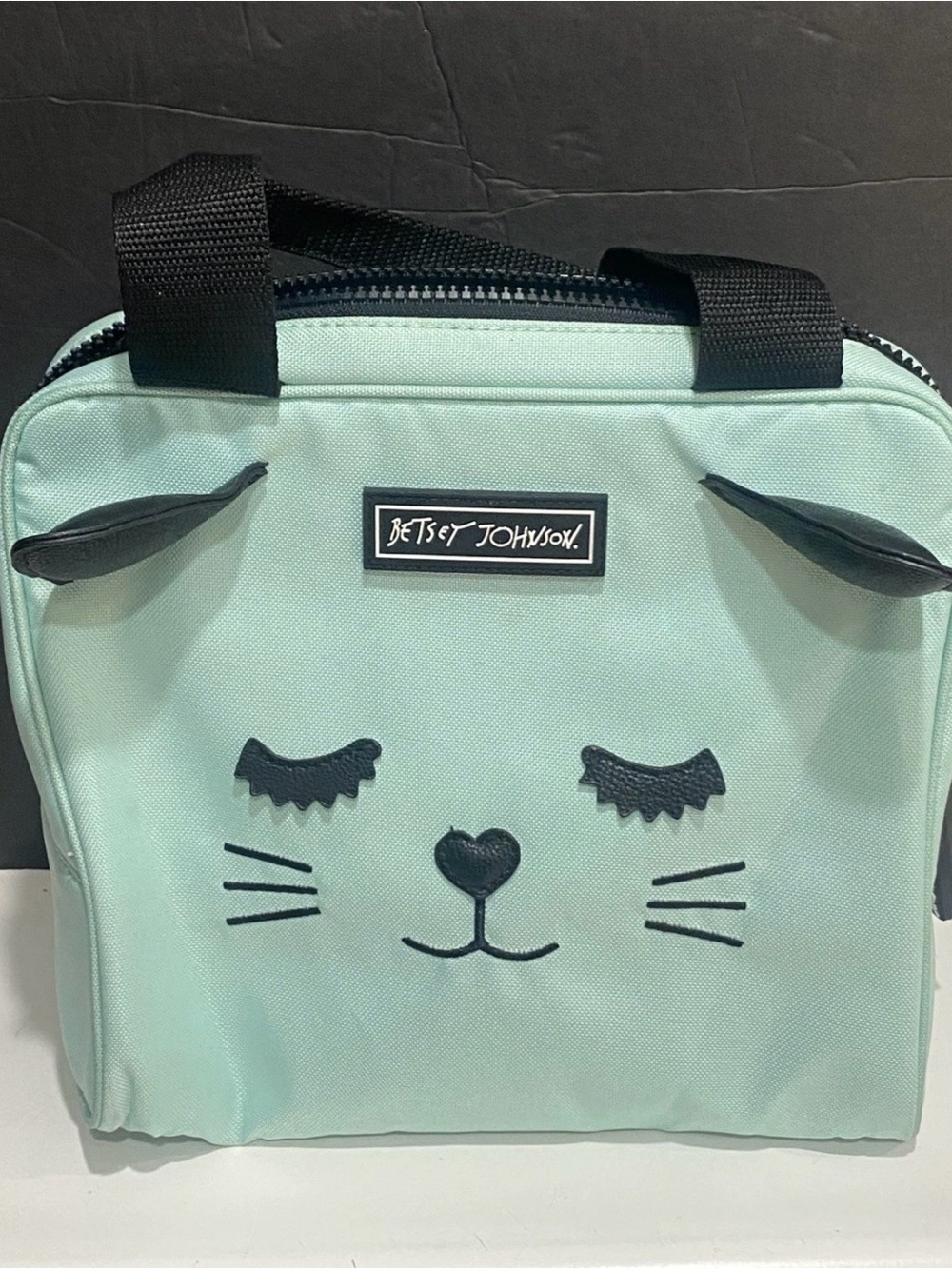 Betsey Johnson Kitty Cat Lunch Sack Back Box Teal Blue